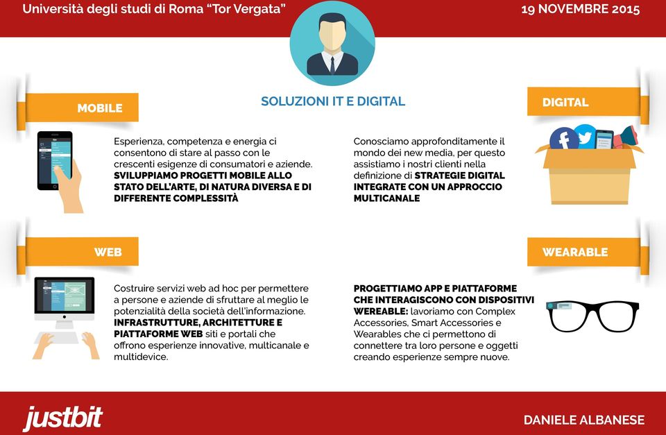 definizione di STRATEGIE DIGITAL INTEGRATE CON UN APPROCCIO MULTICANALE WEB WEARABLE Costruire servizi web ad hoc per permettere a persone e aziende di sfruttare al meglio le potenzialità della