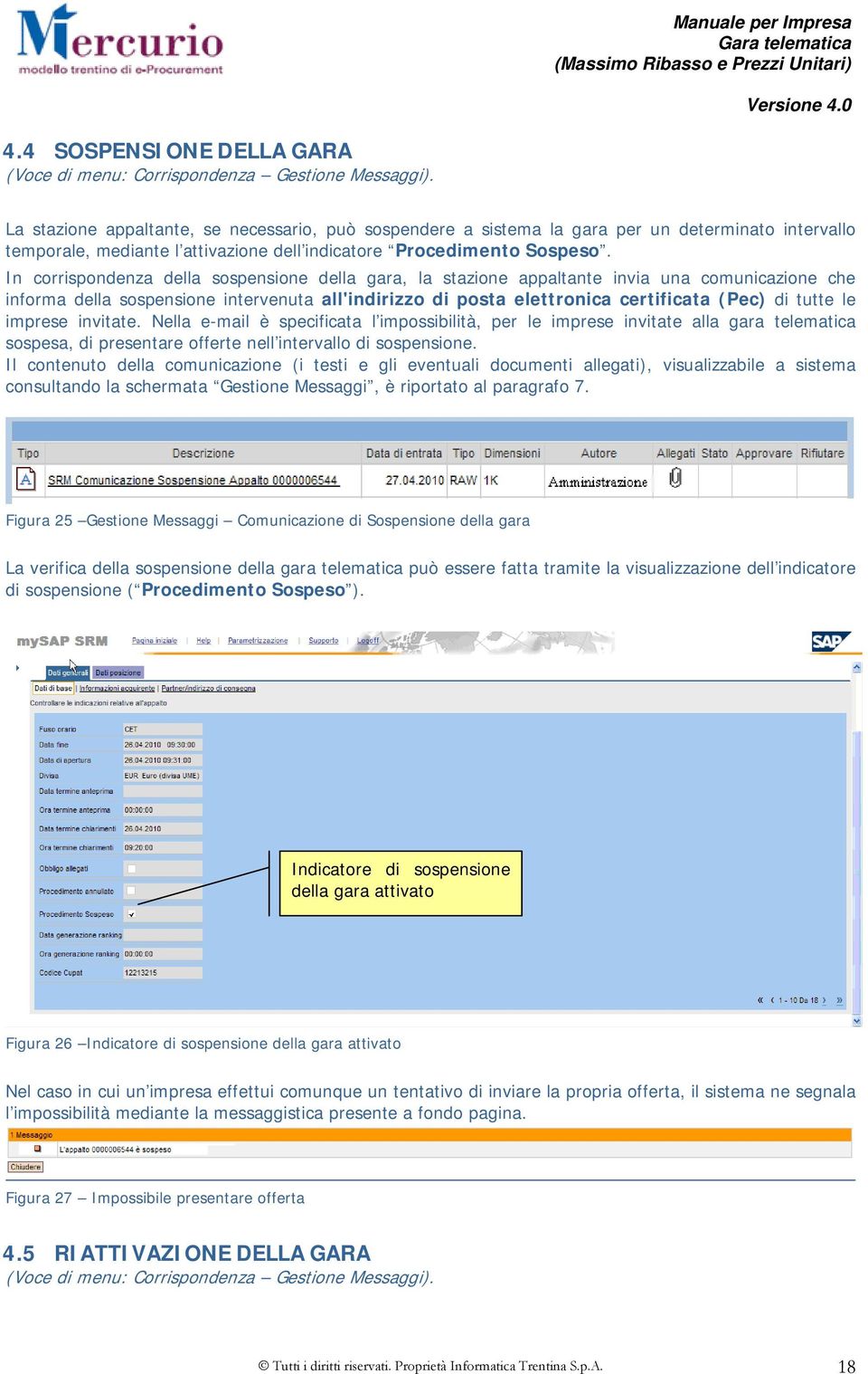 In corrispondenza della sospensione della gara, la stazione appaltante invia una comunicazione che informa della sospensione intervenuta all'indirizzo di posta elettronica certificata (Pec) di tutte