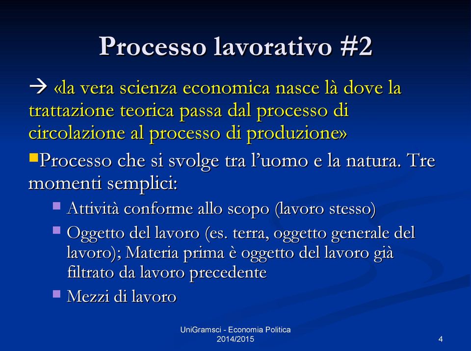 Tre momenti semplici: Attività conforme allo scopo (lavoro stesso) Oggetto del lavoro (es.