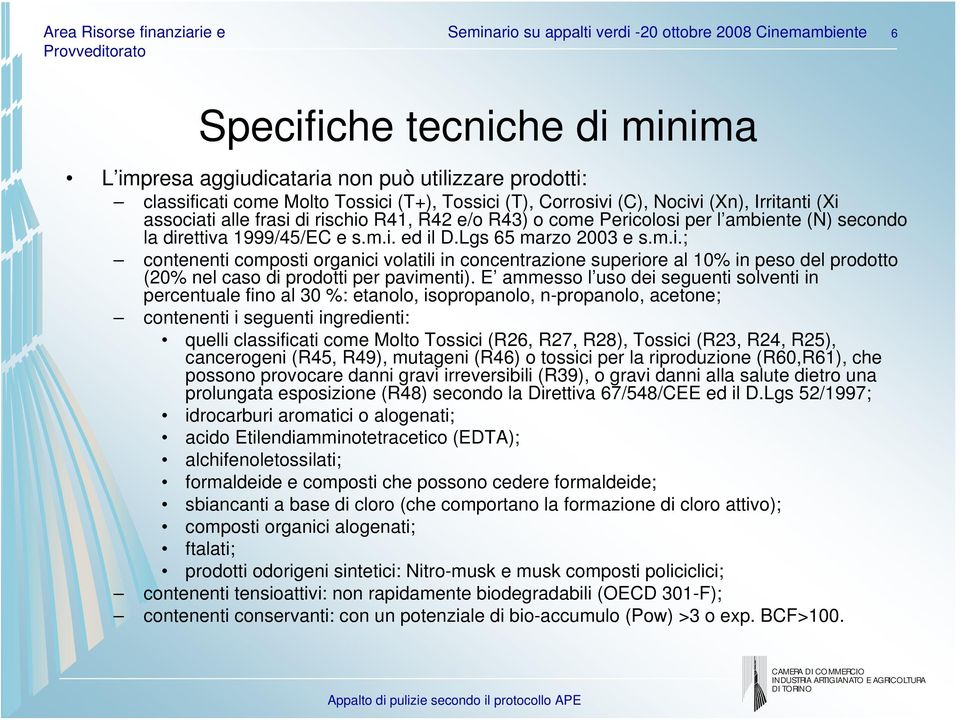 m.i.; contenenti composti organici volatili in concentrazione superiore al 10% in peso del prodotto (20% nel caso di prodotti per pavimenti).