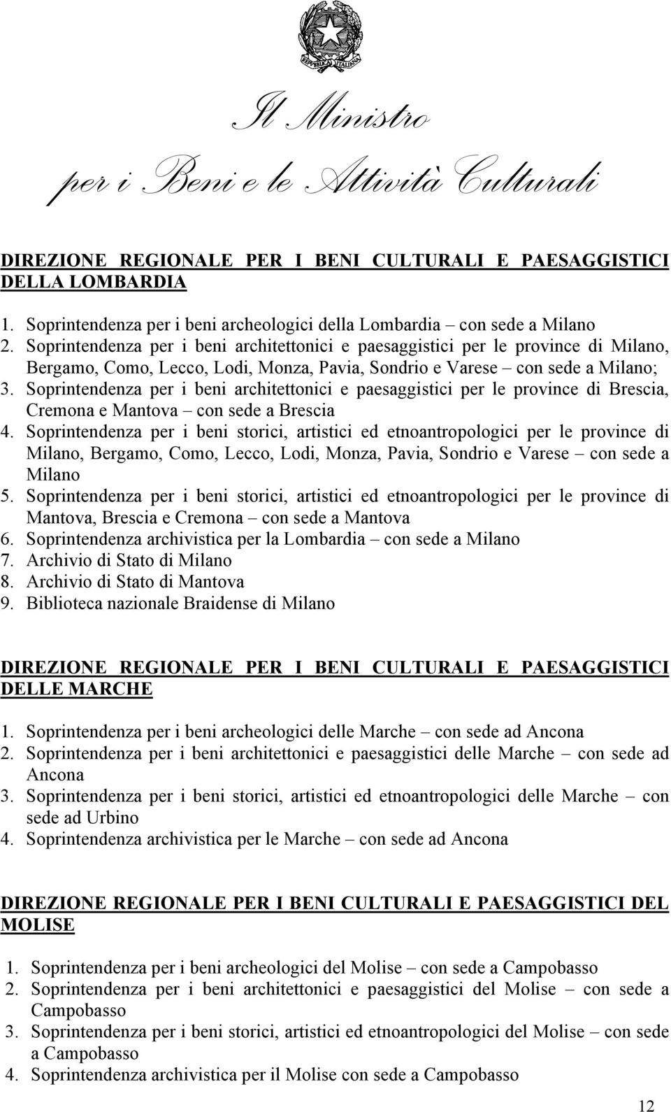 Soprintendenza per i beni architettonici e paesaggistici per le province di Brescia, Cremona e Mantova con sede a Brescia 4.