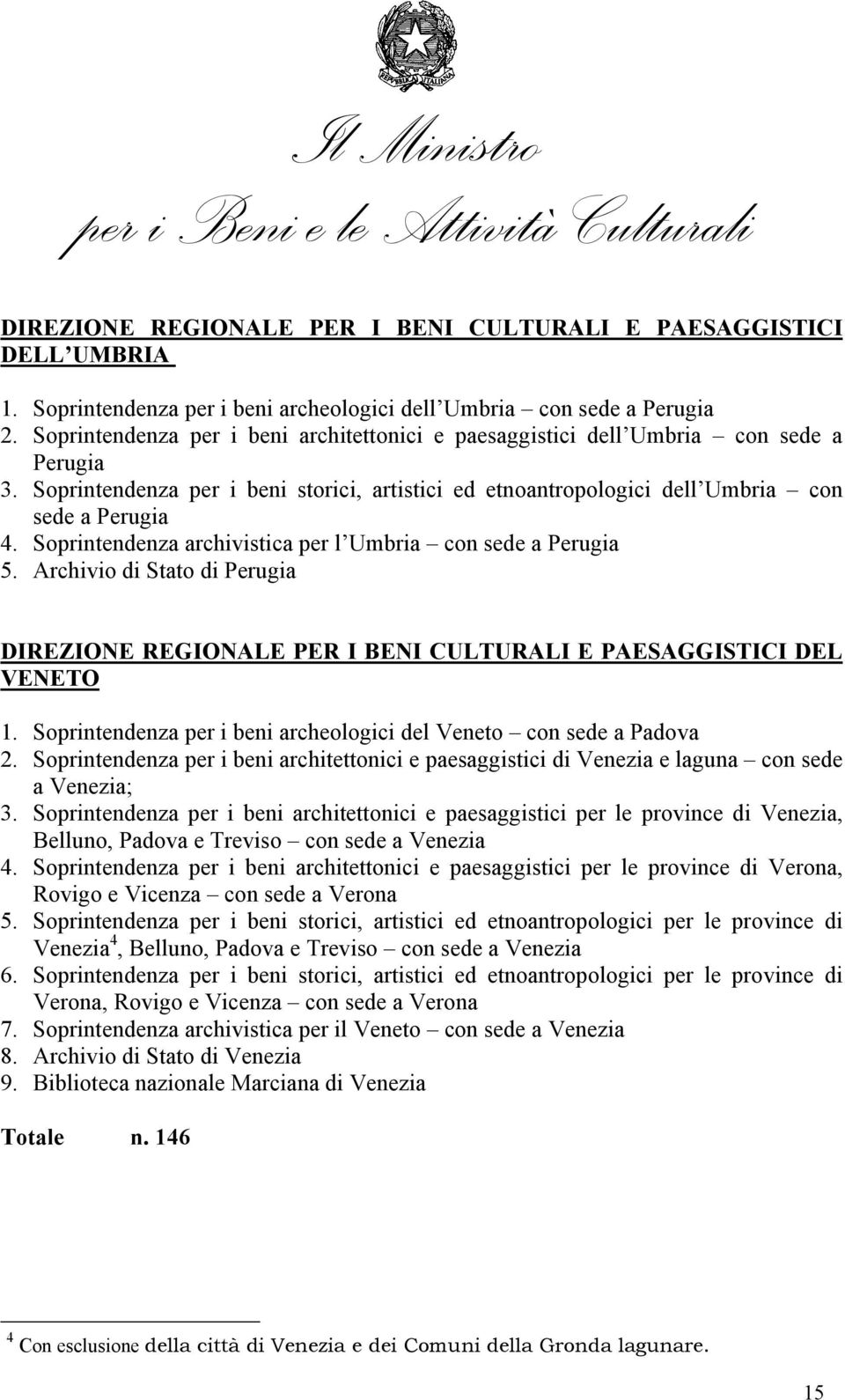 Soprintendenza archivistica per l Umbria con sede a Perugia 5. Archivio di Stato di Perugia DIREZIONE REGIONALE PER I BENI CULTURALI E PAESAGGISTICI DEL VENETO 1.