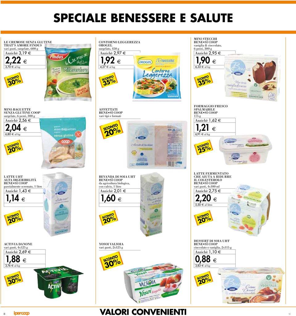 04 6,80 al kg AFFETTATI BENE SÌ COOP va r i t ipi e for m at i FORMAGGIO FREO SPALMABILE BENE SÌ COOP 175 g A nzichè 1, 62 1, 21 6,91 al kg LATTE UHT ALTA DIGERIBILITÀ BENE SÌ COOP parzialmente