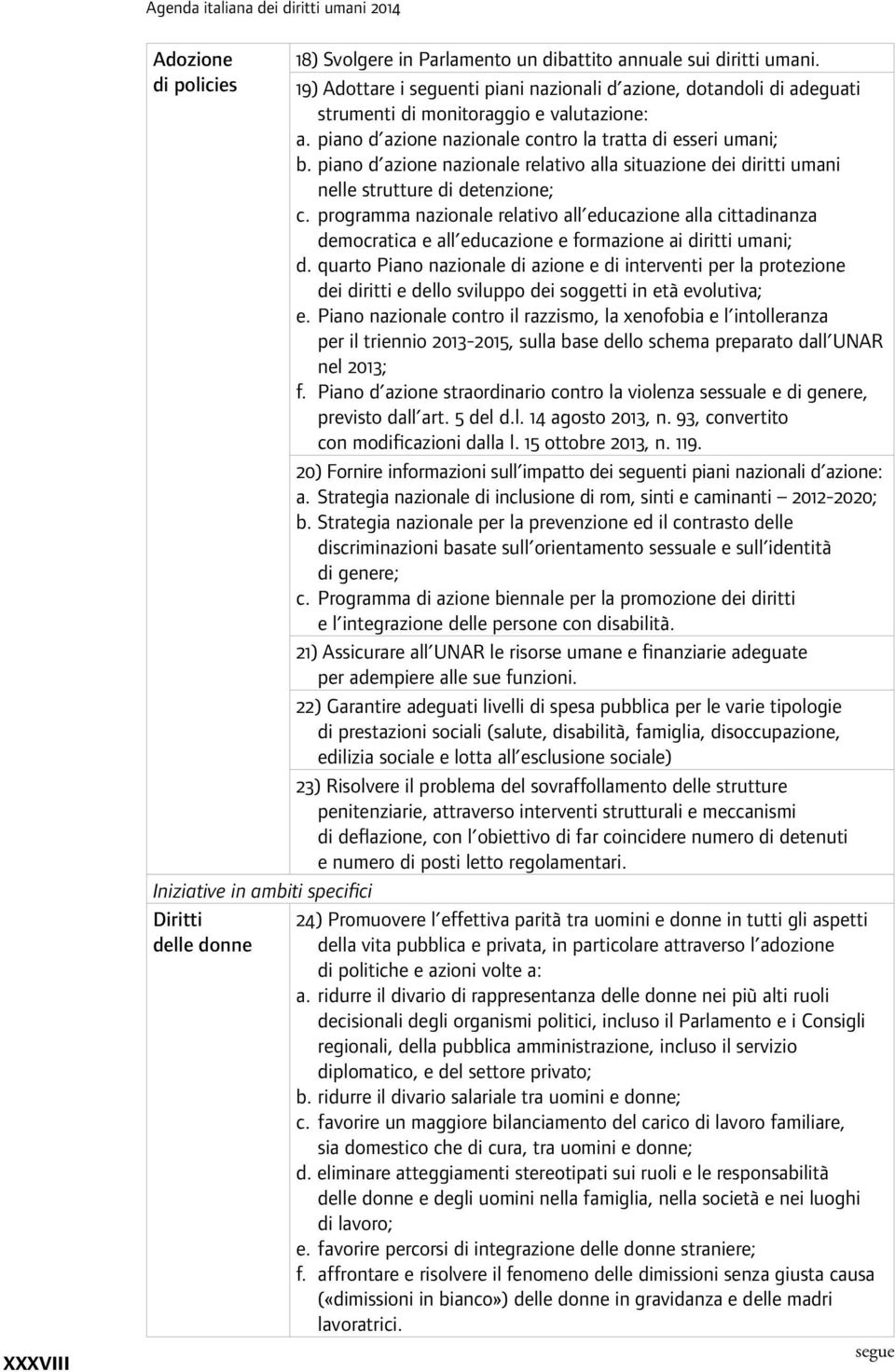 piano d azione nazionale relativo alla situazione dei diritti umani nelle strutture di detenzione; c.