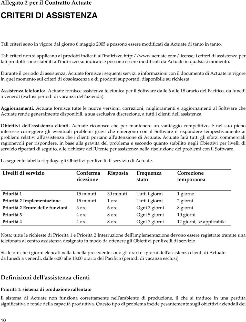 com/license; i criteri di assistenza per tali prodotti sono stabiliti all'indirizzo su indicato e possono essere modificati da Actuate in qualsiasi momento.