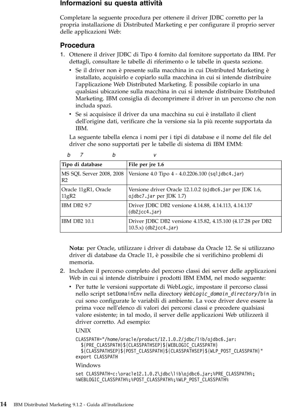 v Se il driver non è presente sulla macchina in cui Distributed Marketing è installato, acquisirlo e copiarlo sulla macchina in cui si intende distribuire l'applicazione Web Distributed Marketing.