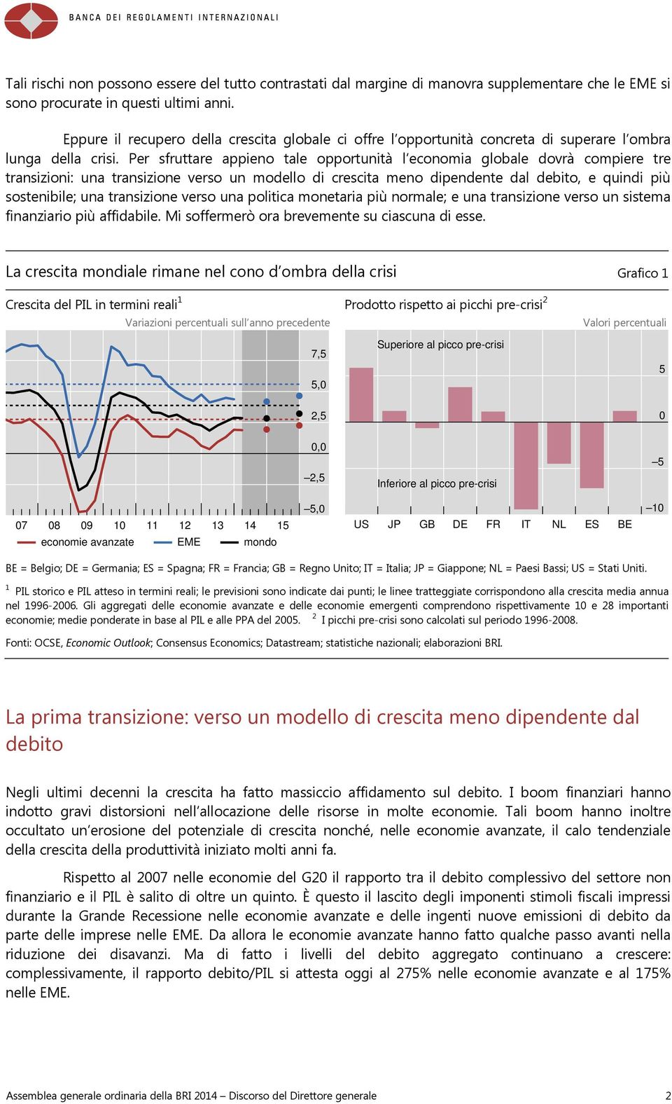 Per sfruttare appieno tale opportunità l economia globale dovrà compiere tre transizioni: una transizione verso un modello di crescita meno dipendente dal debito, e quindi più sostenibile; una