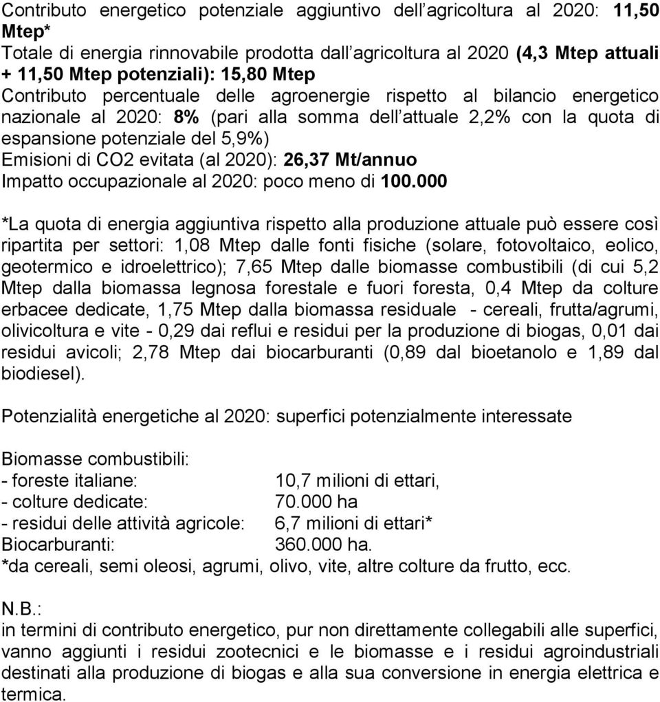 evitata (al 2020): 26,37 Mt/annuo Impatto occupazionale al 2020: poco meno di 100.