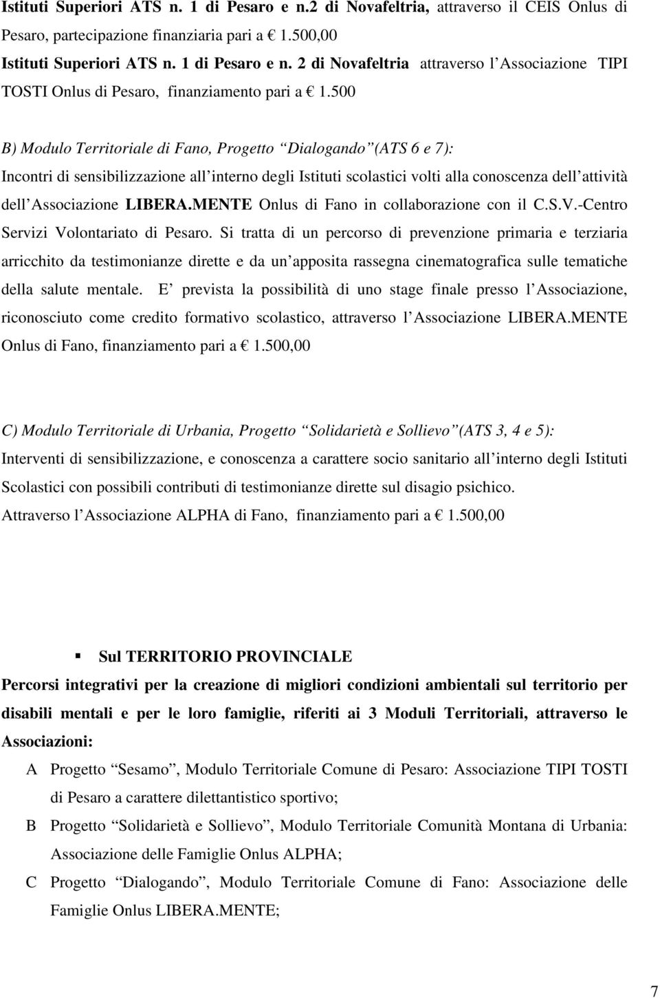 MENTE Onlus di Fano in collaborazione con il C.S.V.-Centro Servizi Volontariato di Pesaro.