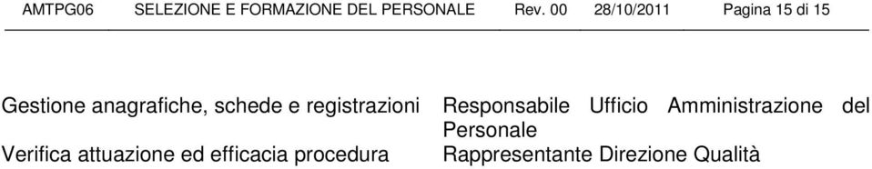 registrazioni Verifica attuazione ed efficacia procedura