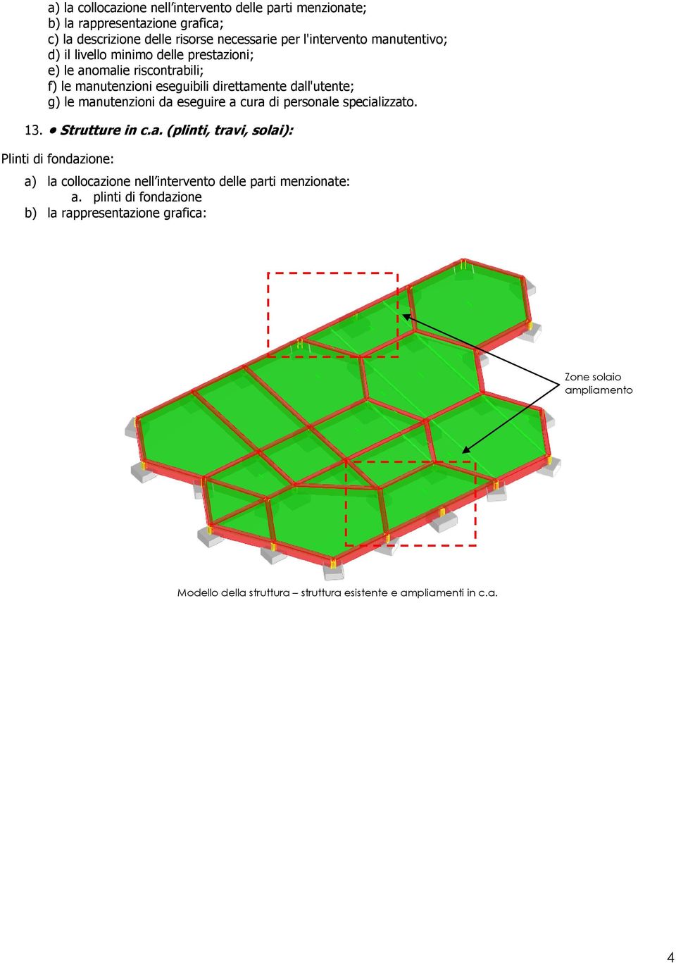 direttamente dall'utente; g) le manutenzioni da eseguire a cura di personale specializzato. 13. Strutture in c.a. (plinti, travi, solai): Plinti di fondazione: a.