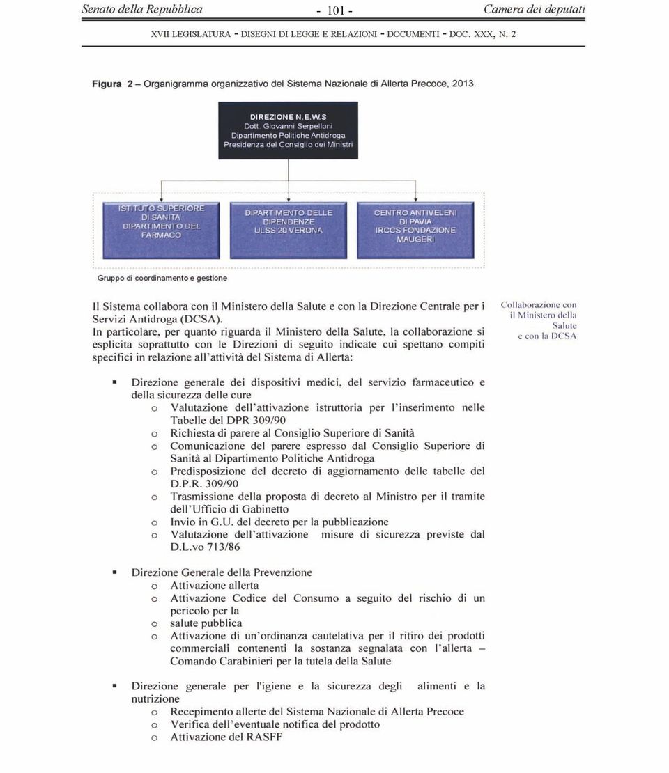 In particolare, per quanto riguarda il Ministero della Salute, la collaborazione si esplicita soprattutto con le Direzioni di seguito indicate cui spettano compiti specifici in relazione all'attività