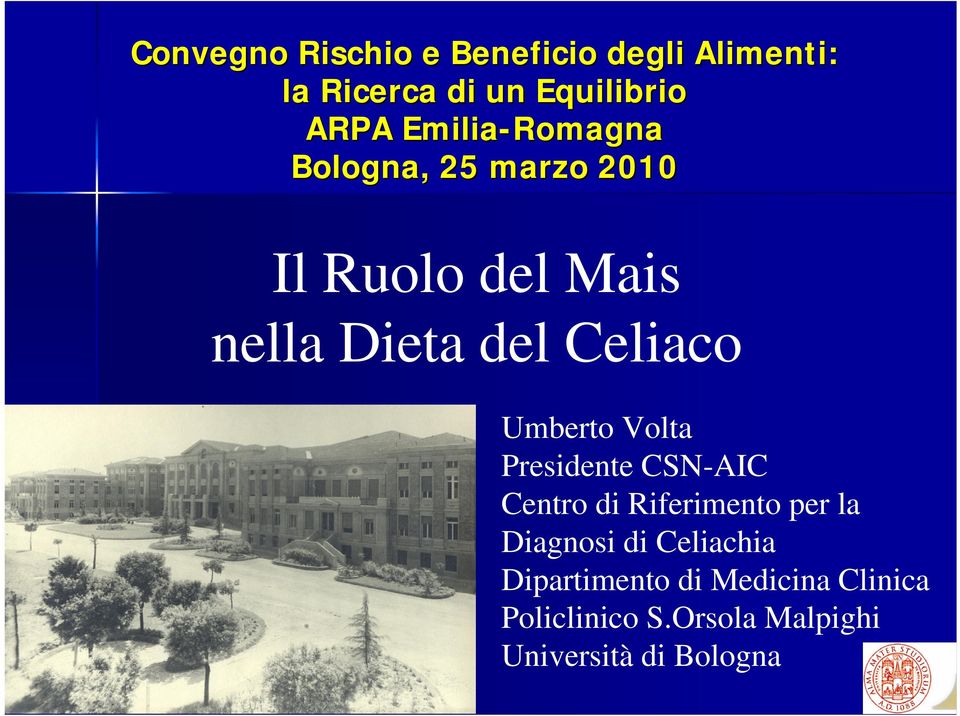 Umberto Volta Presidente CSN-AIC Centro di Riferimento per la Diagnosi di