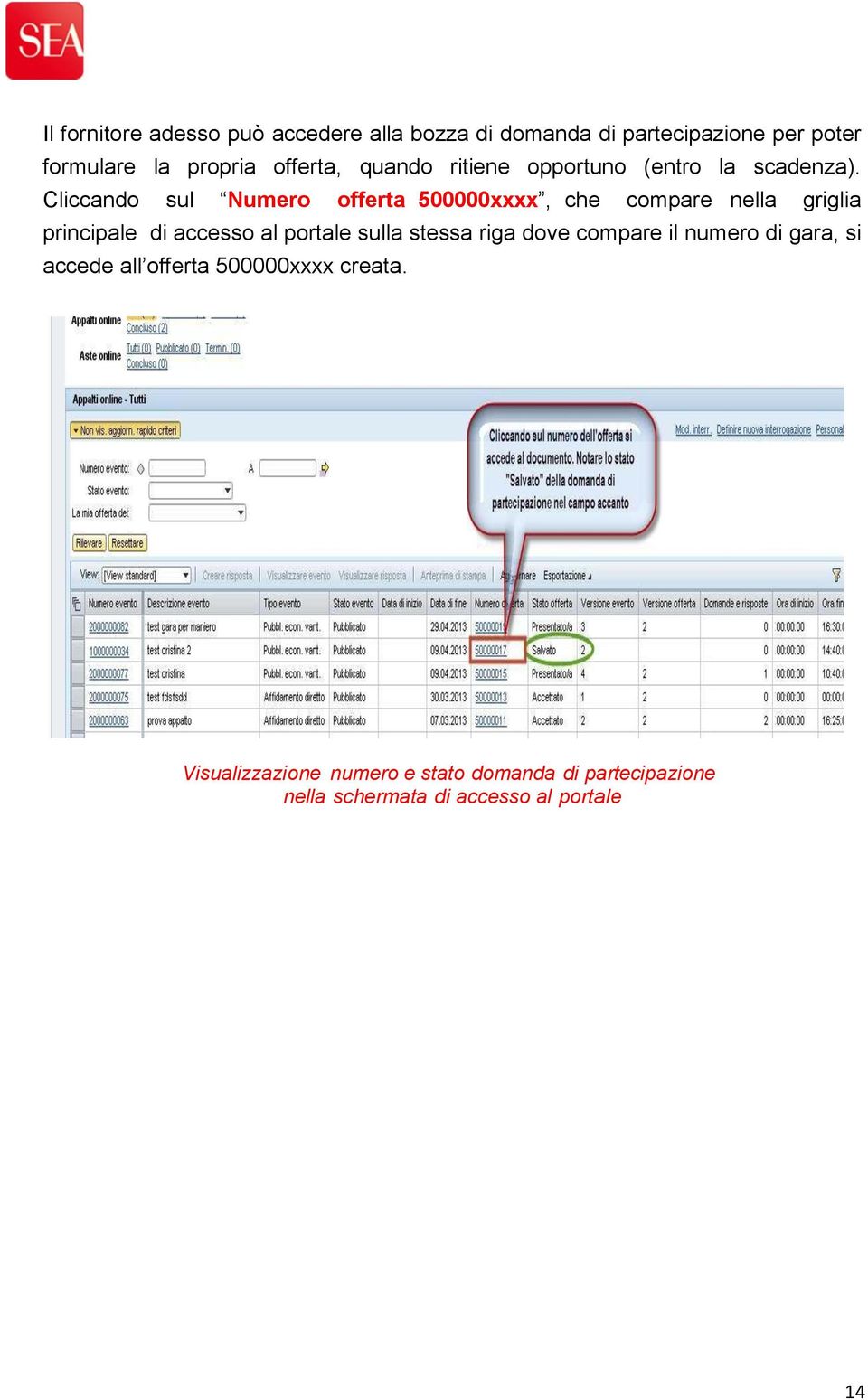 Cliccando sul Numero offerta 500000xxxx, che compare nella griglia principale di accesso al portale sulla