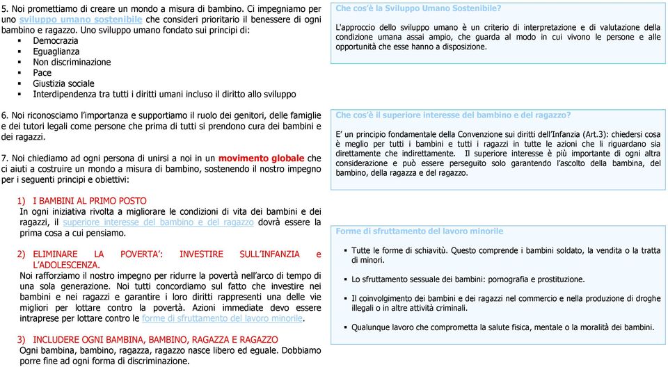 Noi riconosciamo l importanza e supportiamo il ruolo dei genitori, delle famiglie e dei tutori legali come persone che prima di tutti si prendono cura dei bambini e dei ragazzi. 7.