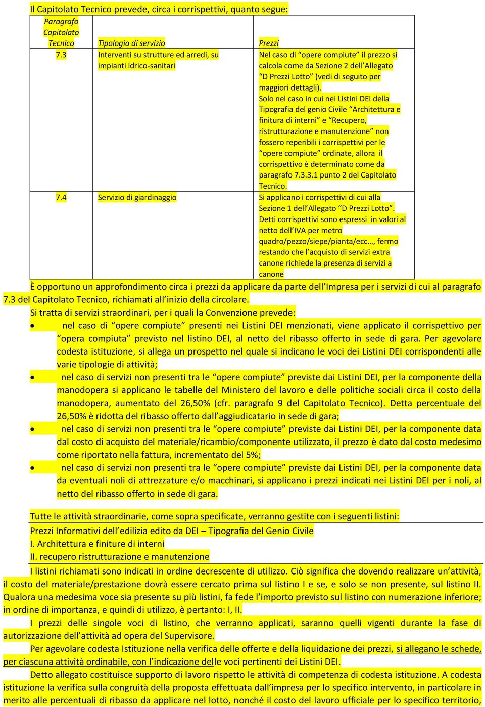 Solo nel caso in cui nei Listini DEI della Tipografia del genio Civile Architettura e finitura di interni e Recupero, ristrutturazione e manutenzione non fossero reperibili i corrispettivi per le