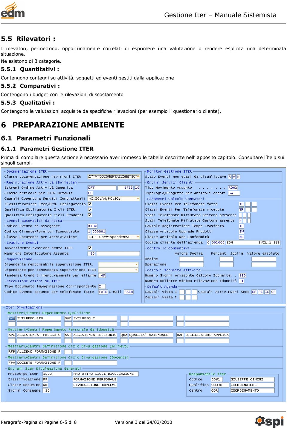 6 PREPARAZIONE AMBIENTE 6.1 Parametri Funzionali 6.1.1 Parametri Gestione ITER Prima di compilare questa sezione è necessario aver immesso le tabelle descritte nell apposito capitolo.