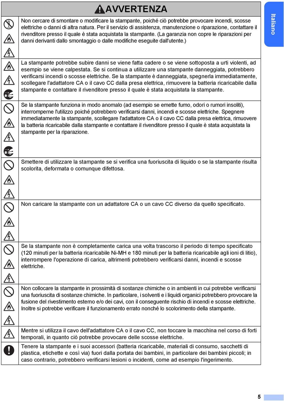 (La garanzia non copre le riparazioni per danni derivanti dallo smontaggio o dalle modifiche eseguite dall'utente.