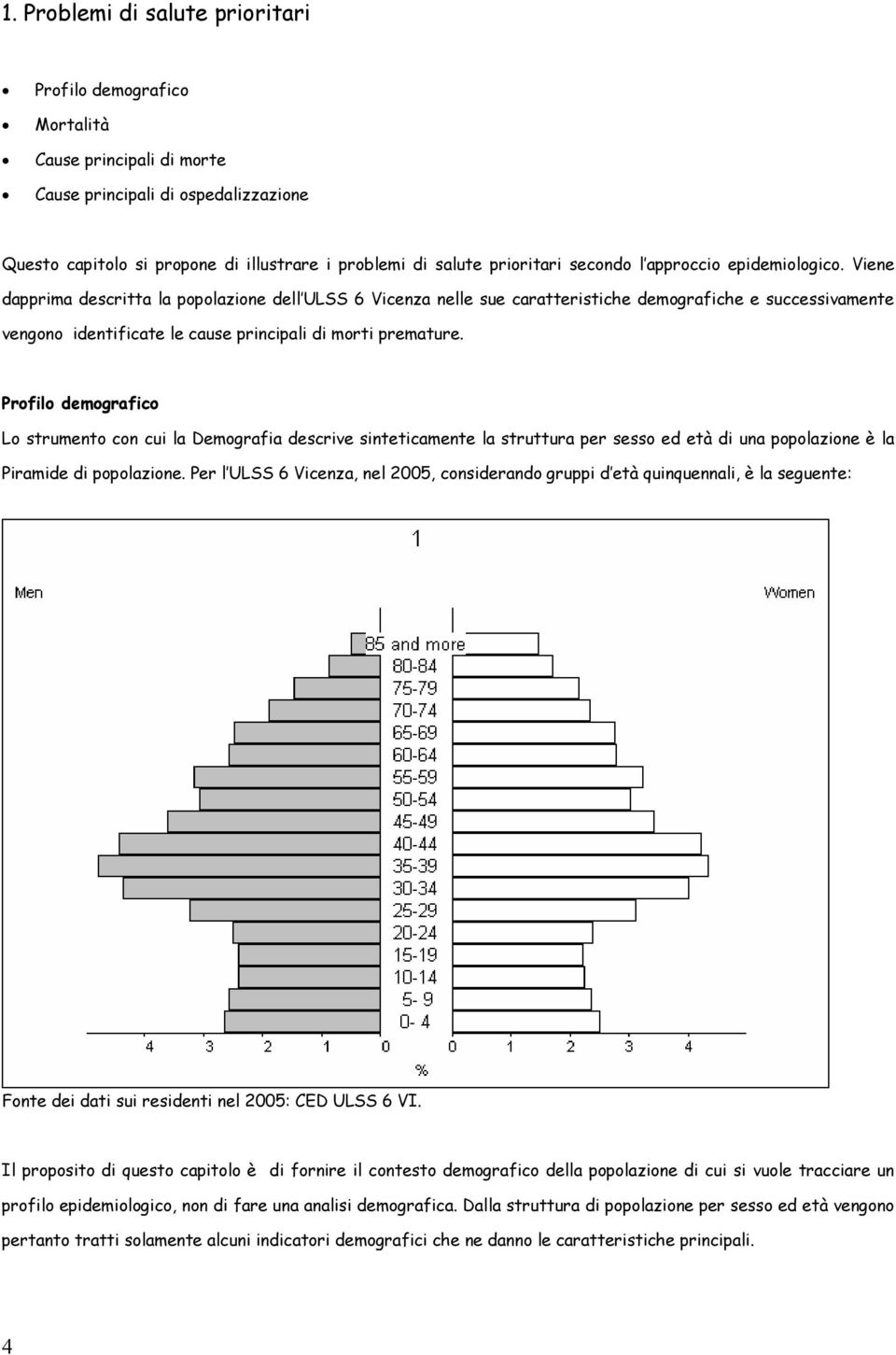 Viene dapprima descritta la popolazione dell ULSS 6 Vicenza nelle sue caratteristiche demografiche e successivamente vengono identificate le cause principali di morti premature.