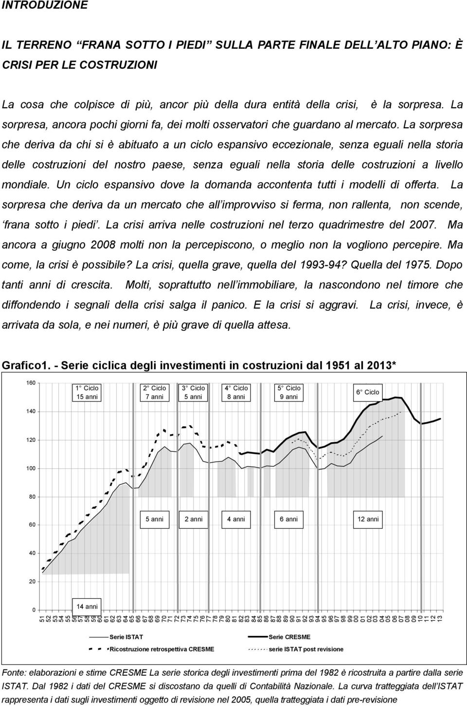 La sorpresa che deriva da chi si è abituato a un ciclo espansivo eccezionale, senza eguali nella storia delle costruzioni del nostro paese, senza eguali nella storia delle costruzioni a livello