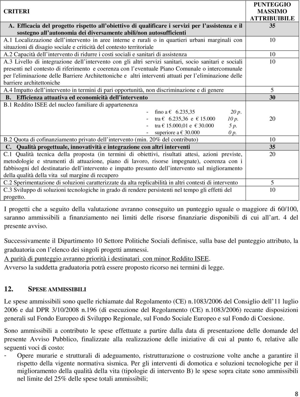 1 Localizzazione dell intervento in aree interne e rurali o in quartieri urbani marginali con 10 situazioni di disagio sociale e criticità del contesto territoriale A.