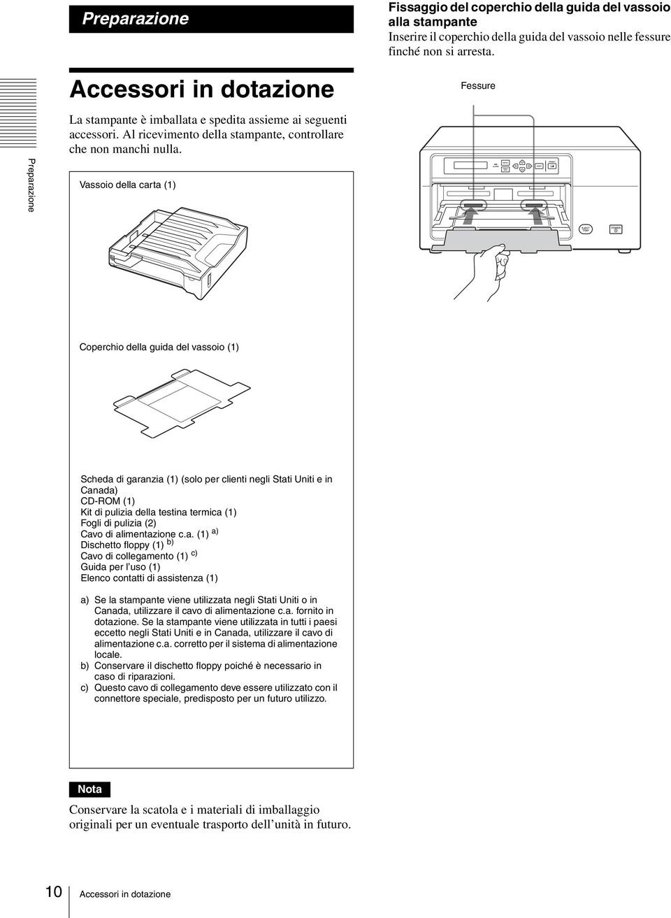 Vassoio della carta (1) Fessure Coperchio della guida del vassoio (1) Scheda di garanzia (1) (solo per clienti negli Stati Uniti e in Canada) CD-ROM (1) Kit di pulizia della testina termica (1) Fogli