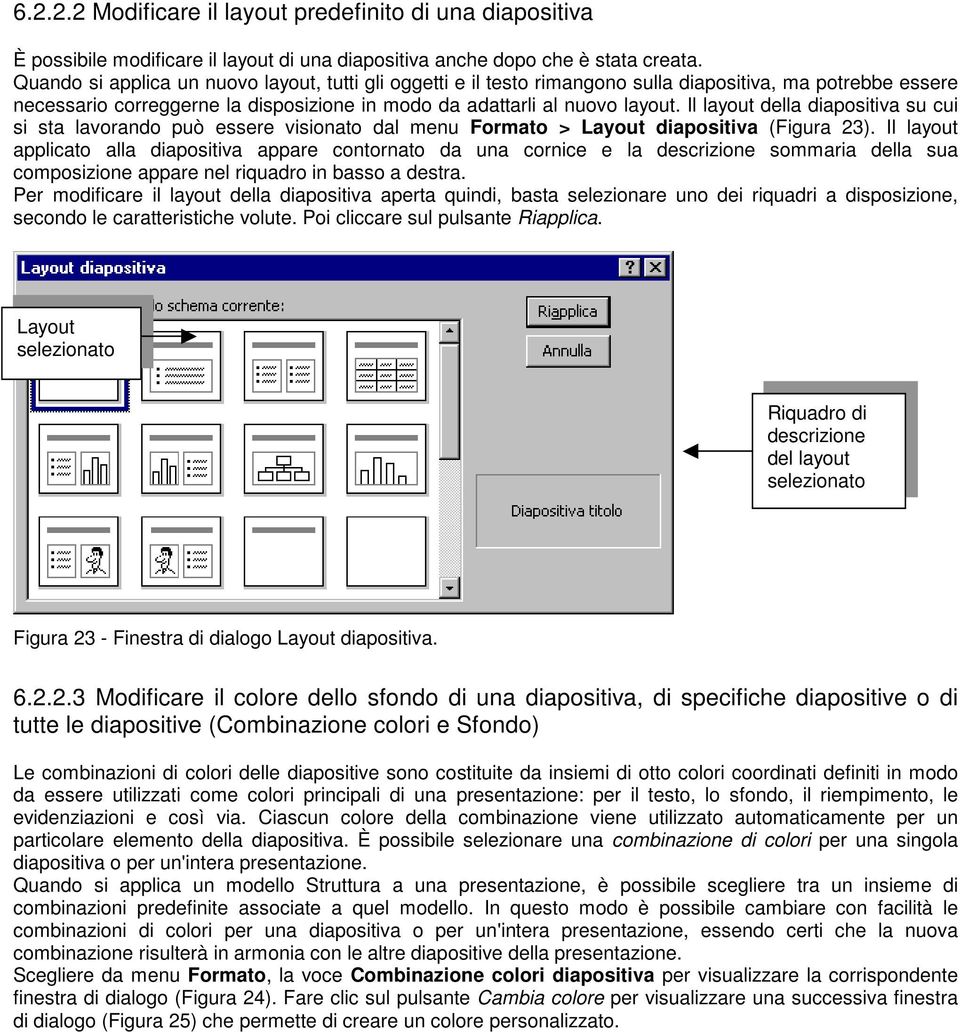Il layout della diapositiva su cui si sta lavorando può essere visionato dal menu Formato > Layout diapositiva (Figura 23).