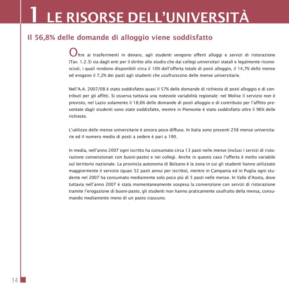 delle mense ed erogano il 7,2% dei pasti agli studenti che usufruiscono delle mense universitarie. Nell A.