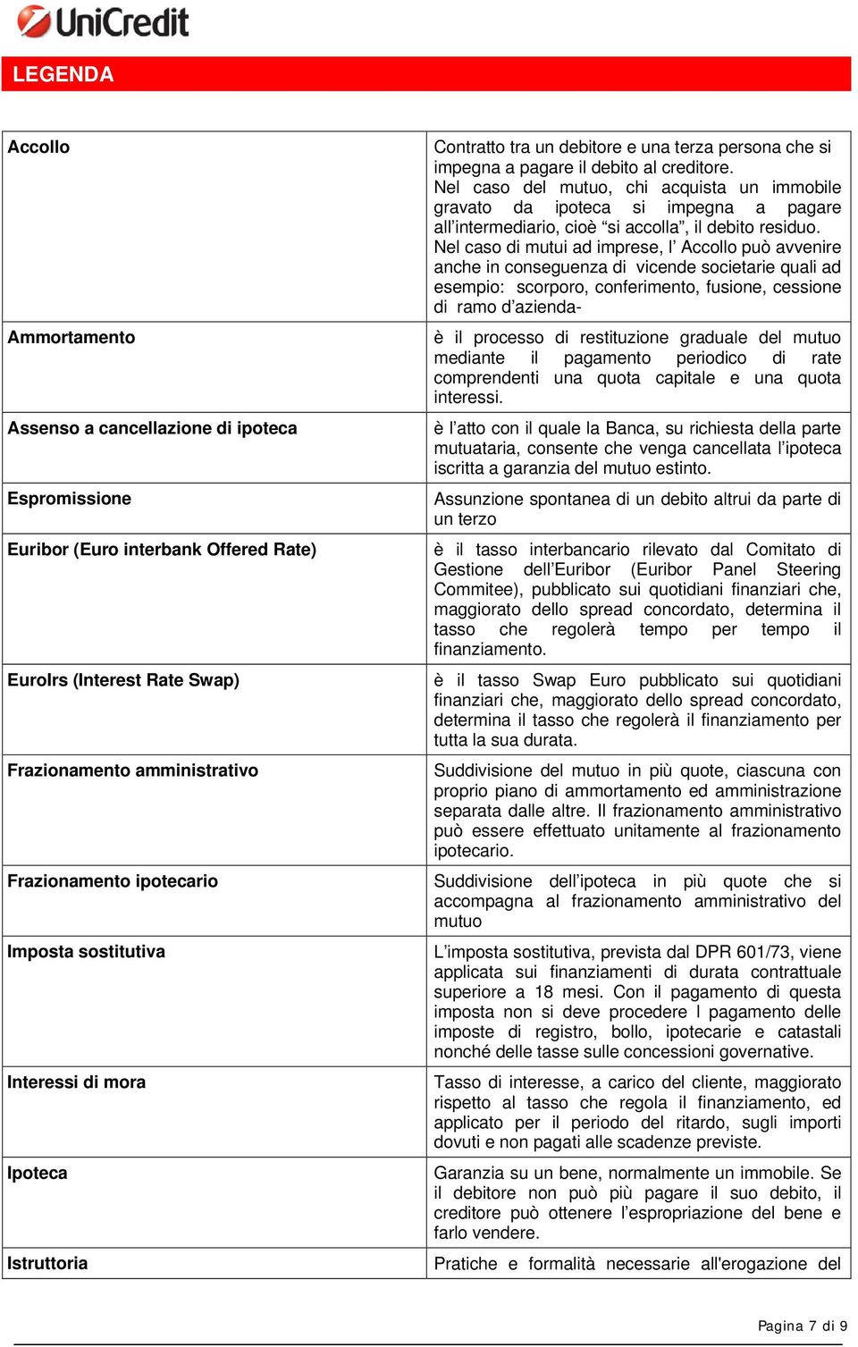 Nel caso del mutuo, chi acquista un immobile gravato da ipoteca si impegna a pagare all intermediario, cioè si accolla, il debito residuo.