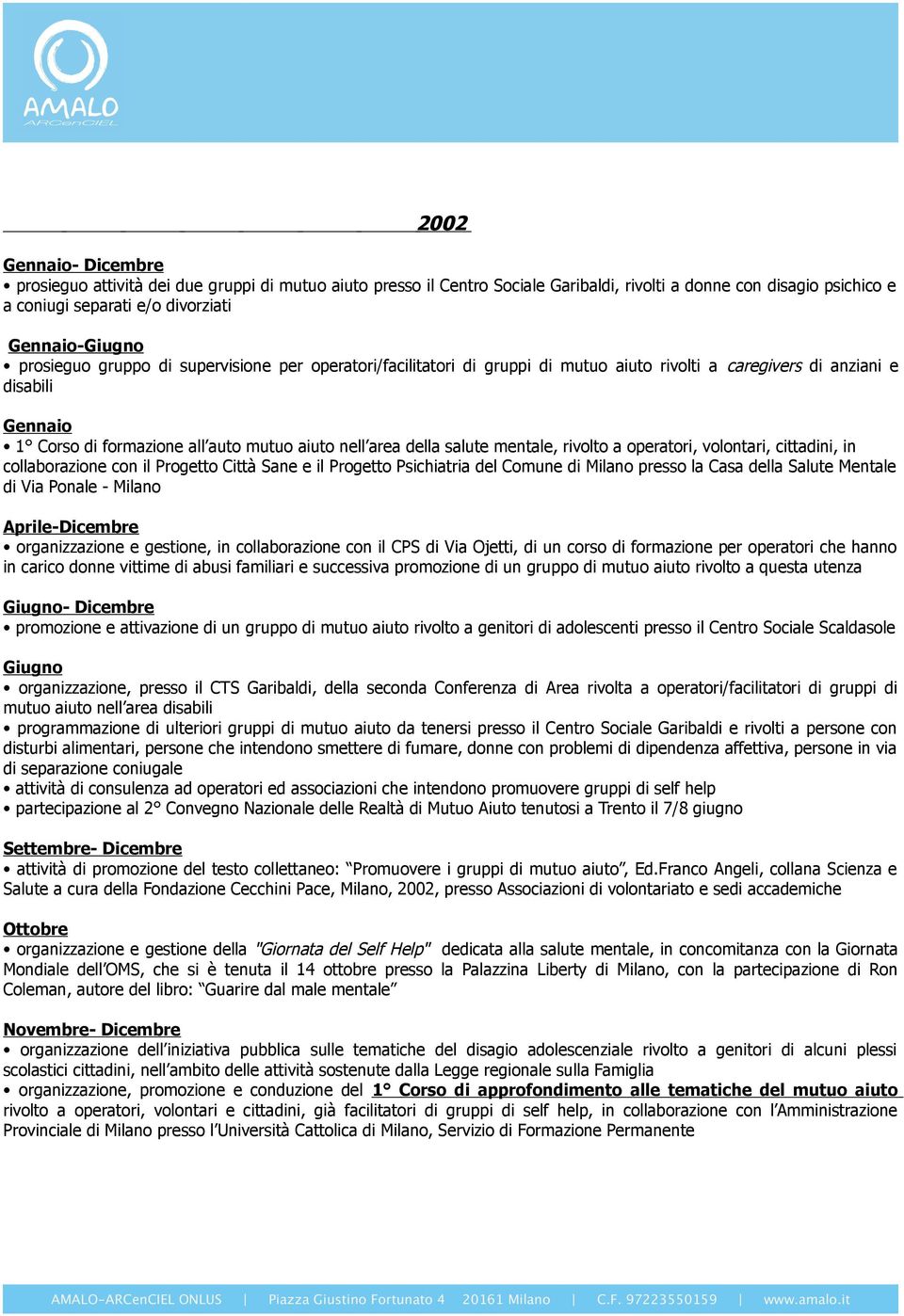 mentale, rivolto a operatori, volontari, cittadini, in collaborazione con il Progetto Città Sane e il Progetto Psichiatria del Comune di Milano presso la Casa della Salute Mentale di Via Ponale -