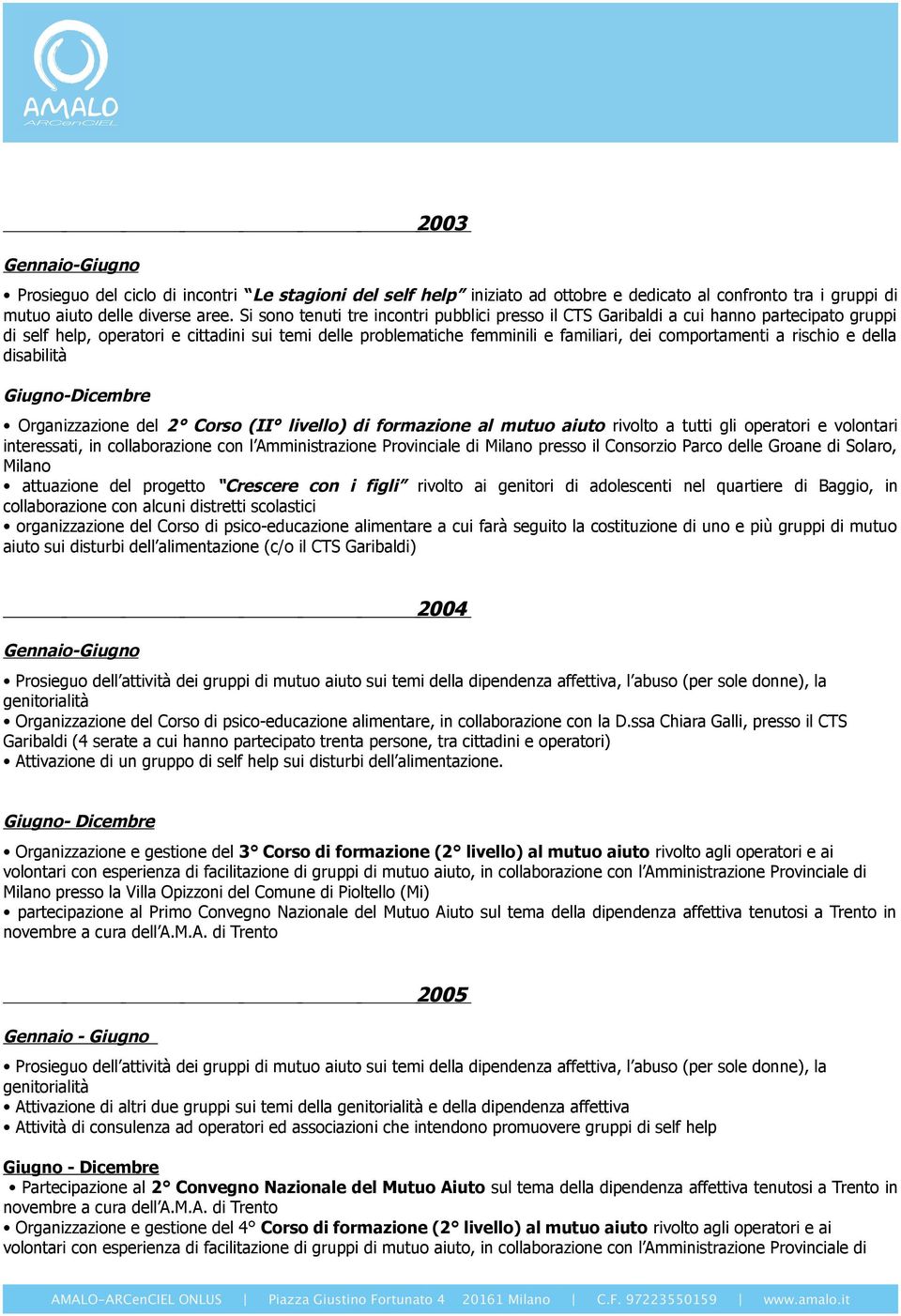 rischio e della disabilità -Dicembre Organizzazione del 2 Corso (II livello) di formazione al mutuo aiuto rivolto a tutti gli operatori e volontari interessati, in collaborazione con l