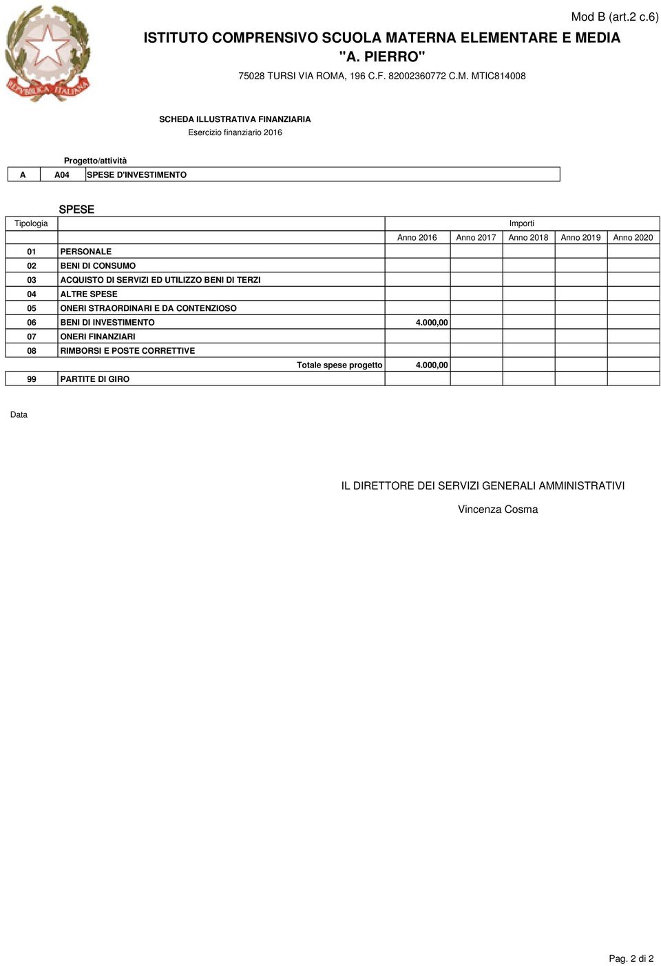 E DA CONTENZIOSO 06 BENI DI INVESTIMENTO 4.