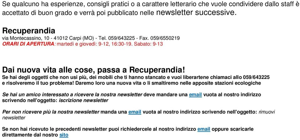 Sabato: 9-13 Dai nuova vita alle cose, passa a Recuperandia!