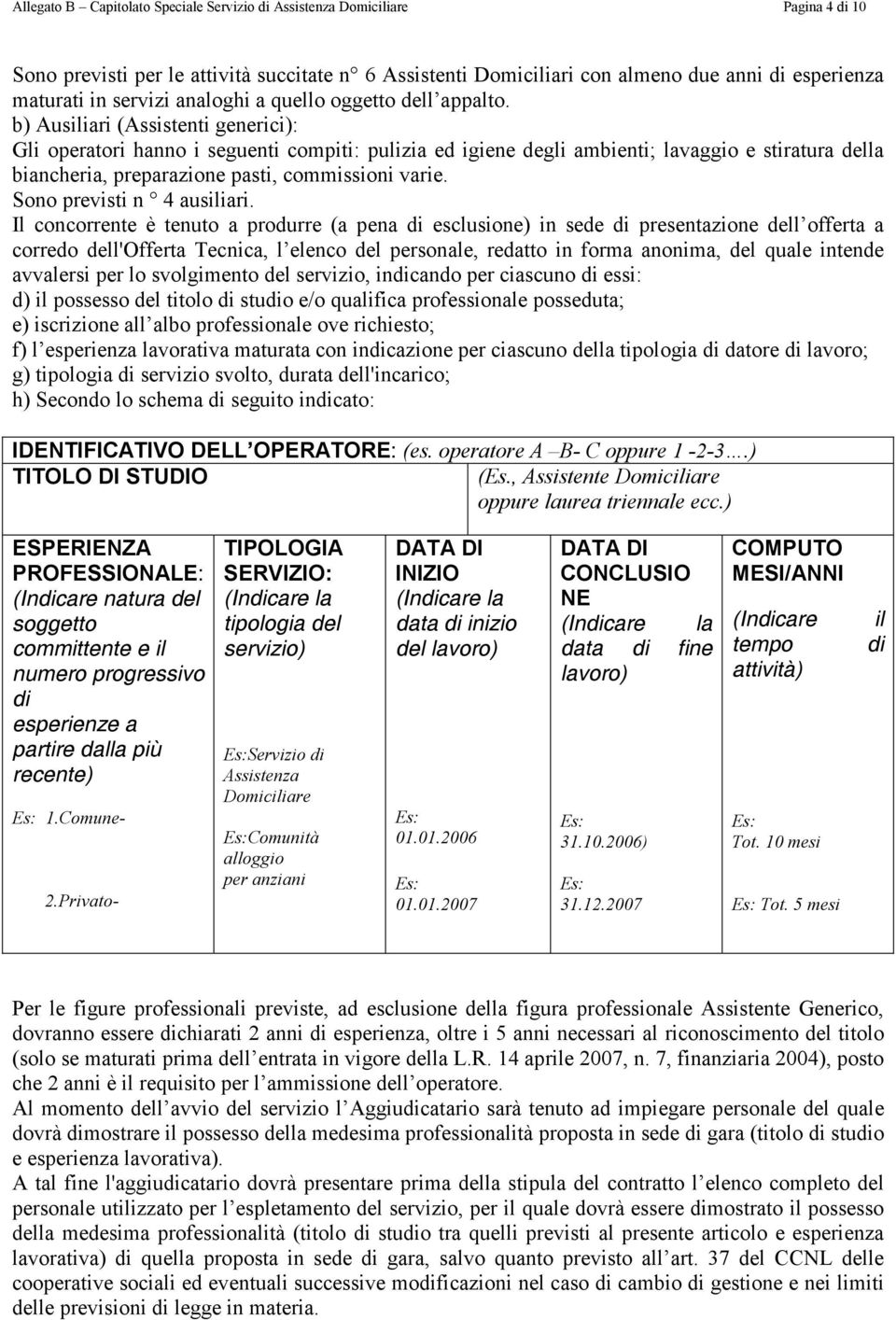 b) Ausiliari (Assistenti generici): Gli operatori hanno i seguenti compiti: pulizia ed igiene degli ambienti; lavaggio e stiratura della biancheria, preparazione pasti, commissioni varie.