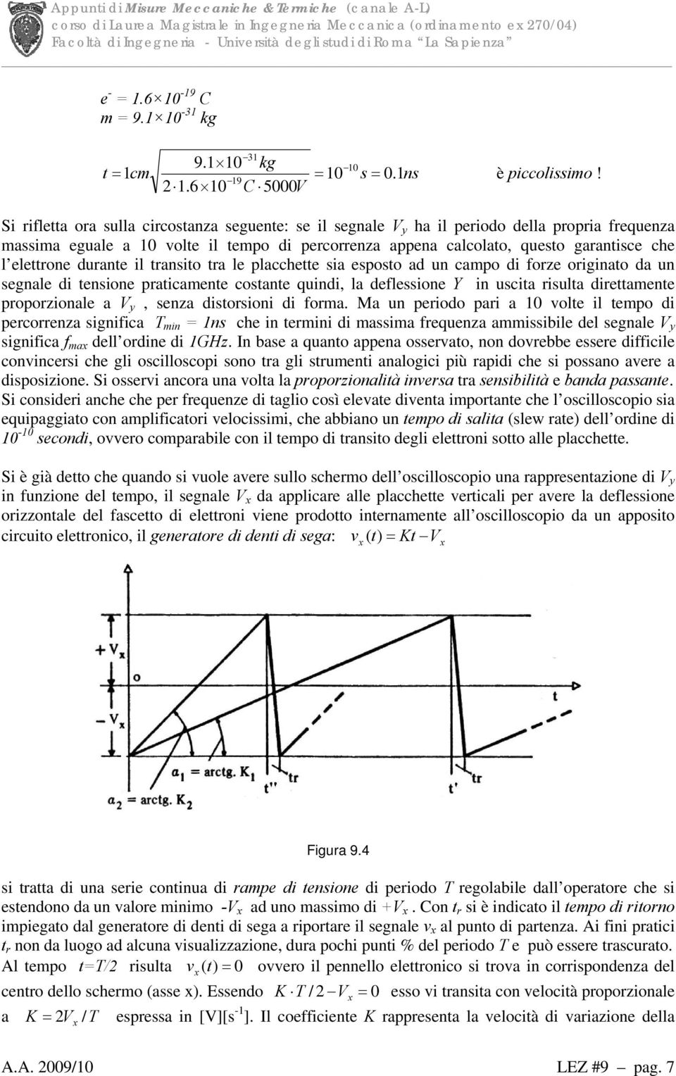 elettrone durante il transito tra le placchette sia esposto ad un campo di forze originato da un segnale di tensione praticamente costante quindi, la deflessione Y in uscita risulta direttamente