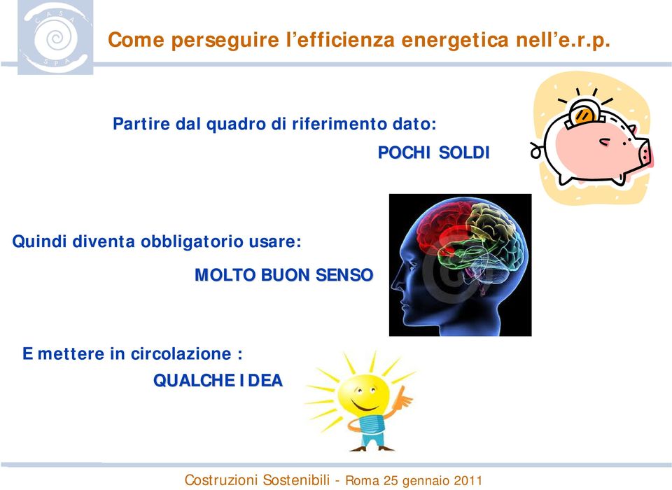 Partire dal quadro di riferimento dato: POCHI