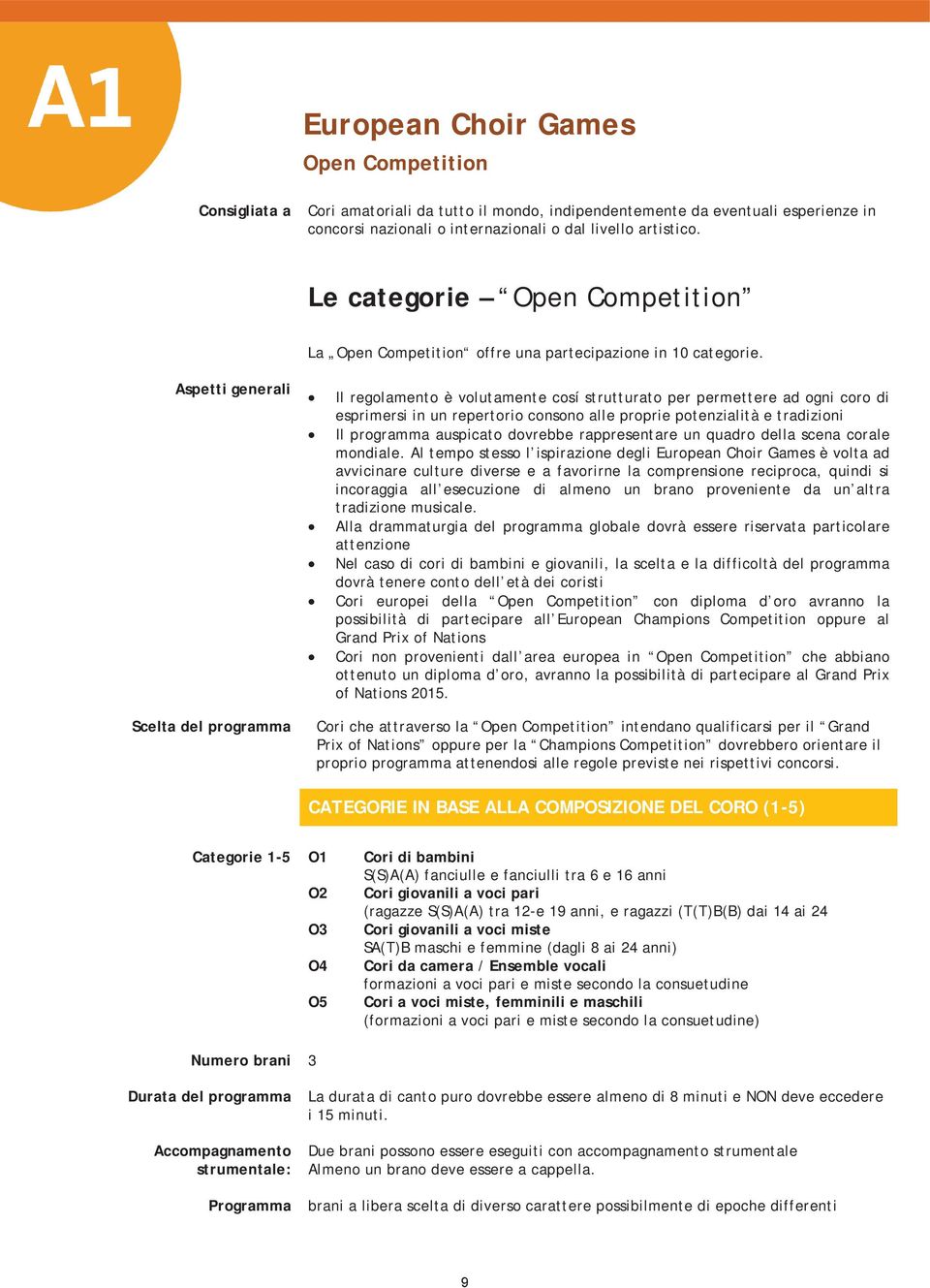 Aspetti generali Scelta del programma Il regolamento è volutamente cosí strutturato per permettere ad ogni coro di esprimersi in un repertorio consono alle proprie potenzialità e tradizioni Il