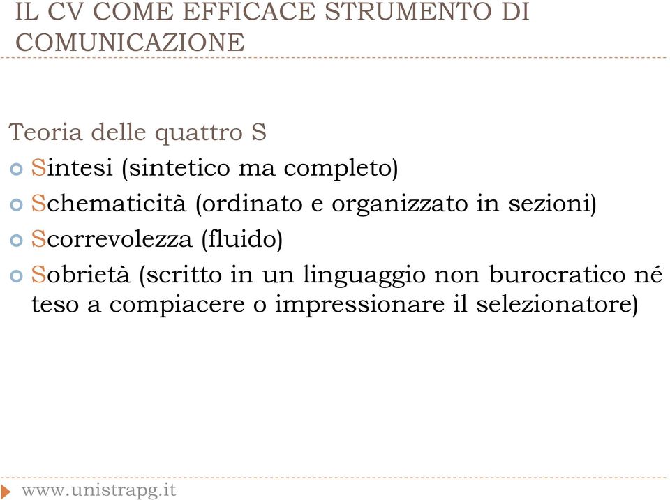 in sezioni) Scorrevolezza (fluido) Sobrietà (scritto in un linguaggio