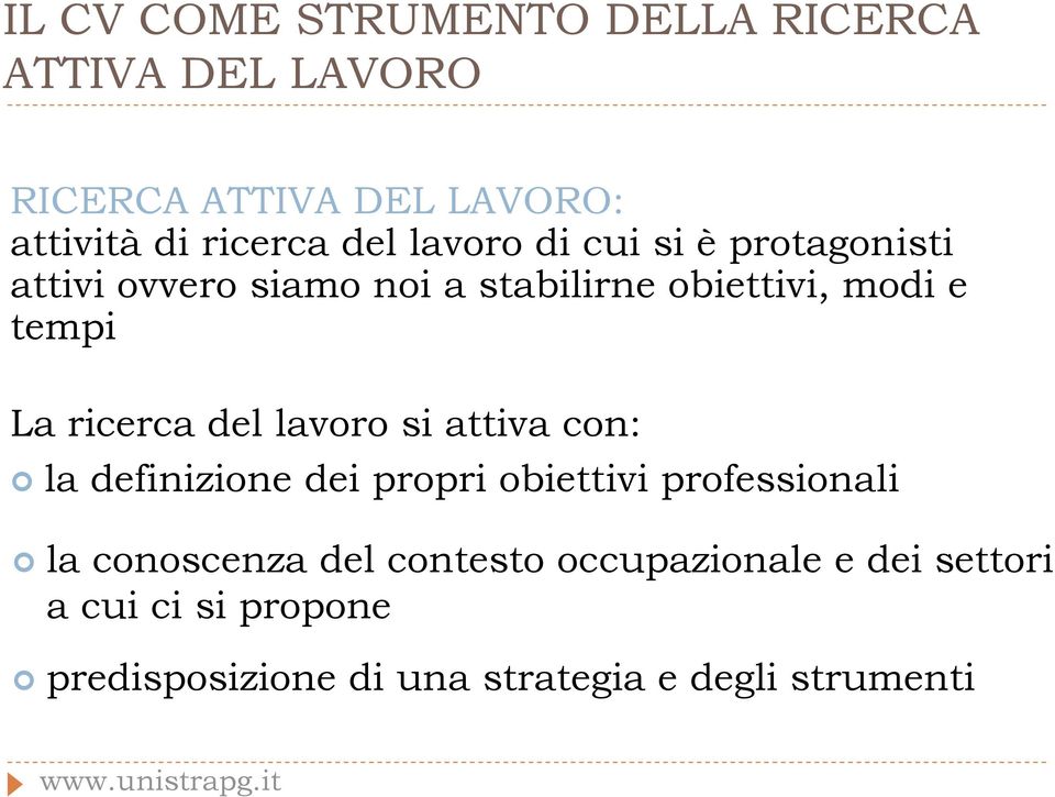 ricerca del lavoro si attiva con: la definizione dei propri obiettivi professionali la conoscenza del