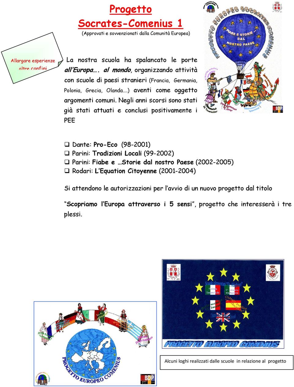 Negli anni scorsi sono stati già stati attuati e conclusi positivamente i PEE Dante: Pro-Eco (98-2001) Parini: Tradizioni Locali (99-2002) Parini: Fiabe e Storie dal nostro Paese (2002-2005)