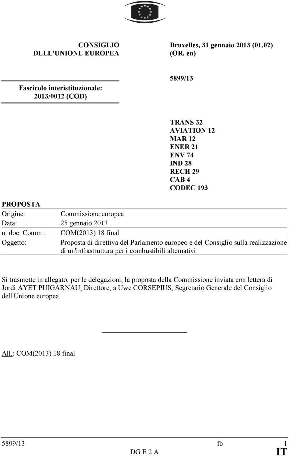 Data: 25 gennaio 2013 n. doc. Comm.