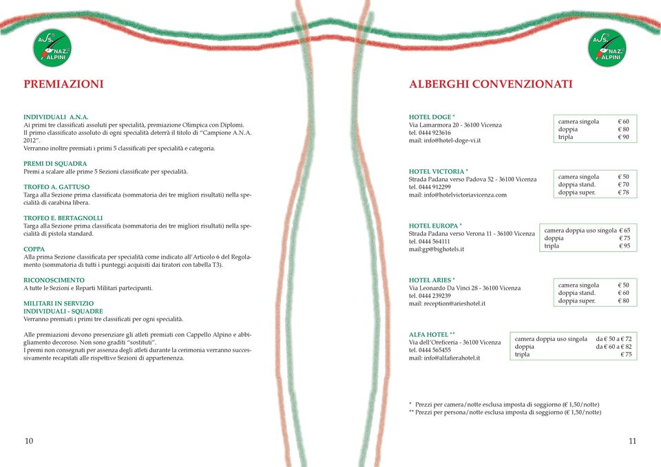 PREMI DI SQUADRA Premi a scalare alle prime 5 Sezioni classificate per specialità. TROFEO A.