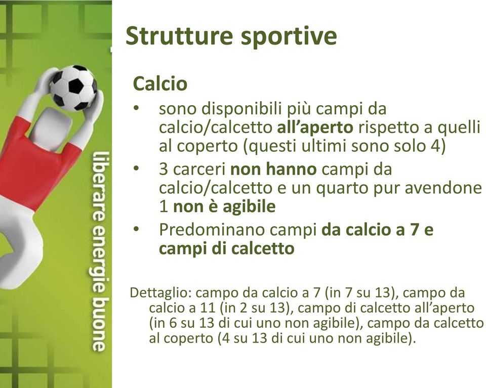 campi da calcio a 7 e campi di calcetto Dettaglio: campo da calcio a 7 (in 7 su 13), campo da calcio a 11 (in 2 su 13),