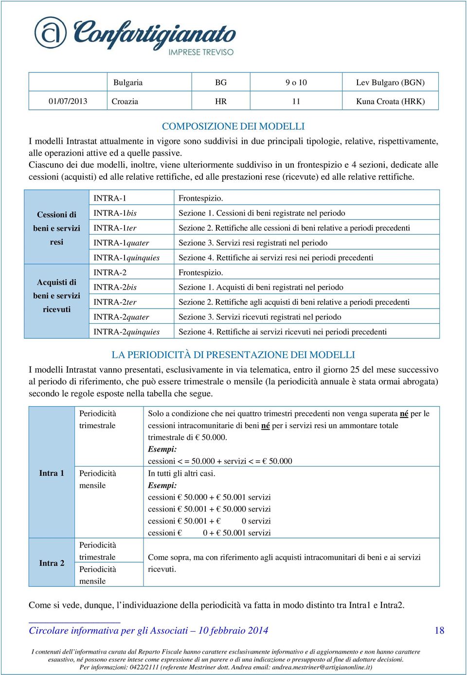 Ciascuno dei due modelli, inoltre, viene ulteriormente suddiviso in un frontespizio e 4 sezioni, dedicate alle cessioni (acquisti) ed alle relative rettifiche, ed alle prestazioni rese (ricevute) ed