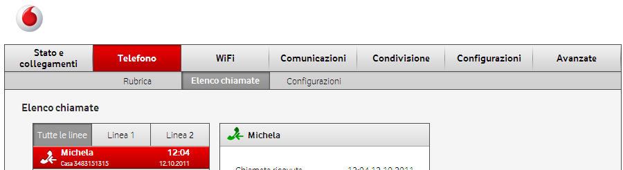 Portale Web (3/10) Telefono Elenco chiamate: in questa pagina è possibile consultare e gestire l elenco