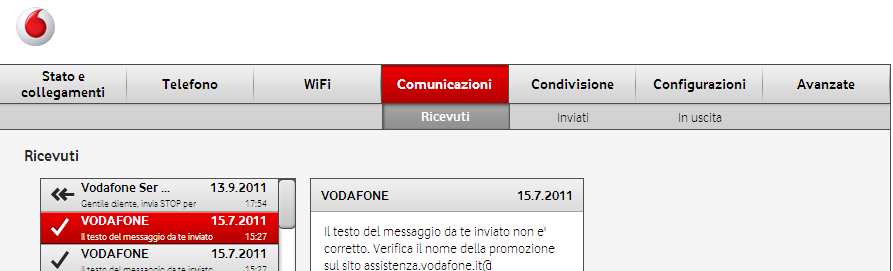 Portale Web (7/10) Comunicazioni : in questa pagina è possibile visualizzare tutte le Comunicazioni ricevute da Vodafone i Le Comunicazioni di Vodafone