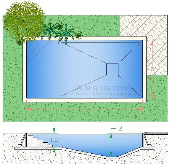 415 Oggetto: Piscina modello CLASSICA 5x10 NO PARETI, interrata con scala ad angolo. Non sono comprese le pareti.