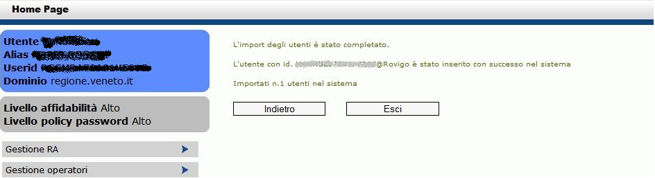 8.11 Import utenti L Amministratore seleziona la voce di menu Import utenti.