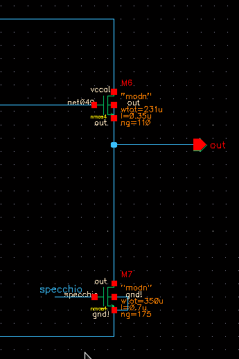 Figura 3.3: Lo schematico del terzo stadio Mosfet in saturazione Si nota che il transistor M 9 non è in saturazione.