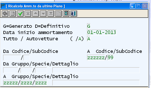 G = generato Data inizio ammortamento= 01/01/2013 (per gli utenti con esercizi non coincidenti con l anno solare,